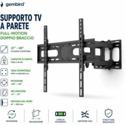 GEMBIRD (欧盟) Staffa TV Parete Universale 37” 80” Supporto TV Full Motion Doppio Braccio Orientabile Inclinabile VESA 600x400 per Smart TV LCD LED OLED QLED con Rotazione ±60° Max 40kg