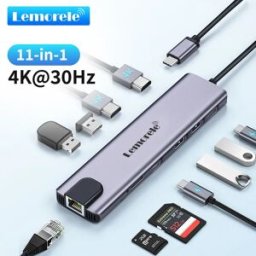 lemorele Hub USB C 11 in 1 con HDMI 4K, Adattatore USB Tipo C, Porta 100W PD, RJ45 480Mbps, Slot SD/TF, Trasferimento Dati Veloce per Mac e Windows