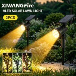 XIWANGFIRE Potente Faretto Solare a 9 LED per Illuminazione Esterna di Giardini e Paesaggi, Luci Solari Impermeabili Regolabili per Giardino, Prato e Cortile