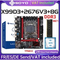 Soyo Scheda Madre X99 con CPU E5 2676 V3, Memoria RAM DDR3 8G, TPM2.0, Set Intel LGA2011 M.2, Componenti per PC Gaming e Ufficio, PCIe 3.0 x16