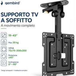 GEMBIRD (欧盟) Staffa TV da Soffitto 19” 43” Supporto Televisore Regolabile Full Motion VESA 200x200 per Smart TV LCD LED OLED Supporto TV Orientabile Inclinabile Salvaspazio Max 20kg