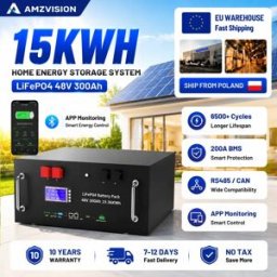 AMZVISION Batteria LiFePO4 48V 300Ah 15Kwh 6500+ Cicli con Equalizzatore Attivo Bluetooth 200A RS485 CAN BMS Monitor PC 51.2V 100Ah 120Ah 150Ah 200Ah Batteria al Litio per Inverter Solare Domestico Accumulo di
