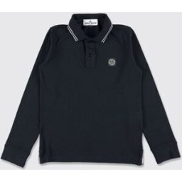 Stone Island Polo a manica lunga da bambino in cotone con logo patch Blue Navy Taglia 14