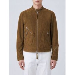 Coor Giacca biker in pelle di vitello scamosciata con chiusura a zip Marrone Taglia M