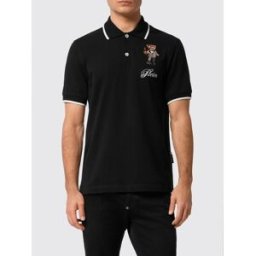 Philipp Plein Polo in cotone con patch Nero Taglia 4XL