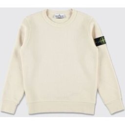 Stone Island Felpa girocollo da bambino in cotone con logo patch Panna Taglia 10