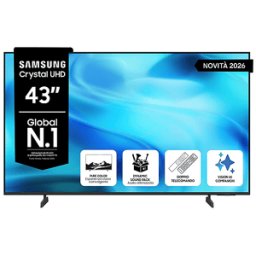Samsung Crystal AI TV 43" UE43U8000HUXZT 4K, Processore 4K, 4K Upscaling, Motion Xcelerator, HDR, Contrast Enhancer, OTS Lite, Metal Stream Design, Vision Smart TV, 2026