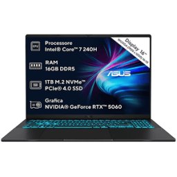Asus V16 V3607 Notebook Gaming, 16 ", processore Intel® Core 7 240H, NVIDIA GeForce RTX™ 5060, RAM GB, 1000 GB SSD, Black, Windows 11 Home
