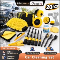 NONE Podofo Set di Pulizia Auto 20 Pezzi per Interni ed Esterni - Kit Lavaggio Auto con Spazzole, Spugne Lucidanti, Gel Detergente per Pulizia Interna ed Esterna dell'Auto con Borsa per il Trasporto