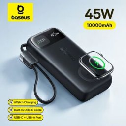BASEUS Power Bank 45W 10000mAh con Ricarica Wireless Magnetica 5W per iWatch e AirPods, Batteria Esterna per iPhone 17 16 Pro Max