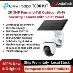 NONE Telecamera da Esterno Wifi a Pannello Solare Senza Filo a Batteria TP-LINK Tapo TC90 KIT 2K Sorveglianza Telecamere Casa Wireless IP65 Pan/Tilt Alimentazione Continua Visione Notturna Full-Color