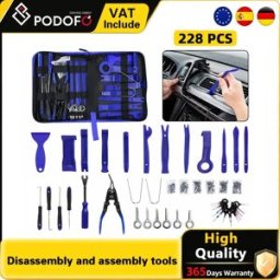 NONE Podofo Kit di 228 Pezzi per Rimozione Rivestimenti Auto, Set di Strumenti per Smontaggio Pannelli, Porte, Cruscotto, Audio, Stereo, Radio, Leve in Plastica Anti-Graffio per Rimozione Clip e Fissaggi