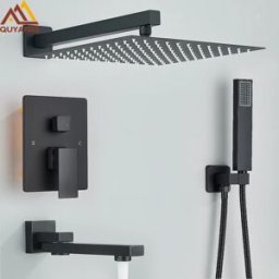 quyanre Sistema Doccia Nascosto Nero con Cascata a Pioggia, Set Rubinetteria Doccia Incassata per Bagno con Bocchetta Vasca