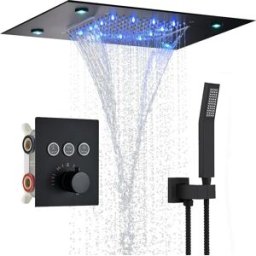 quyanre Sistema Doccia Termostatico con Display Digitale, Soffione a Cascata LED da 14 x 20 Pollici con Doccetta