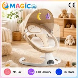 NONE Culla Elettrica Intelligente per Neonati con 5 Velocità, Funzione Bluetooth, Telecomando, Timer, Modalità Sensore, Cuscino Imbottito Morbido, Tettuccio, Sedia a Dondolo per Neonati fino a 15KG, Seduta