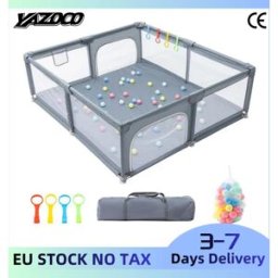 ALYIKOU Box per Bambini Grigio Chiaro, Recinto di Sicurezza per Bambini con Anello per Tirare e Contenitore per Palline, Ampio Parco Giochi Corralito, Barriera di Sicurezza per Neonati e Bambini