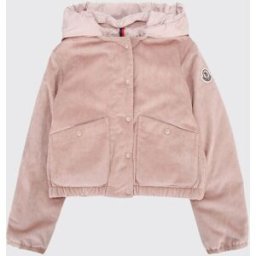 Moncler Giacca corta da bambina in velluto con cappuccio in nylon e logo patch Rosa Taglia 4