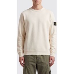 Stone Island Felpa girocollo in jersey di cotone con patch logo Compass Latte Taglia L