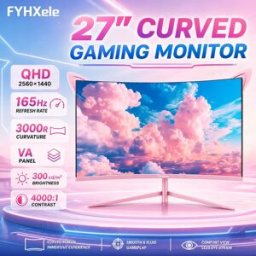 FYHXele Display Screen 27 pollici rosa curvo gaming monitor 2K QHD 2560x1440 165Hz CSOT VA pannello computer schermo schermo desktop supporto AMD FreeSync HDR R1800 opaco HDMI DP PC gamer monitors FY27QHP