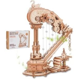 Robotime Magic Harp, Puzzle 3D in Legno, Carillon Meccanico, Kit Artistico Vintage, Modello Musicale in Legno per Adulti, Decorazione per la Casa