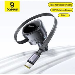 BASEUS 60W Caricabatteria da auto 45W Cavo retrattile 3 porte Ricarica rapida 180 ° Caricatore per telefono da auto rotante per laptop iPhone Samsung