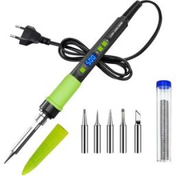 NONE Kit Saldatore 90W, Display LCD e Spegnimento Automatico, 5 Punte Sostituibili, Riscaldamento Rapido, 180° ° C-500 ° C, per Riparazioni Elettroniche, Lavorazione dei Metalli e Progetti Fai-da-Te