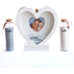NONE Matrimonio Sand Ritual - Kit completo - Goditi un'esperienza magica! - Include: cornice a cuore + 2 vasetti con sabbia (blu e bianco) + supporto + imbuto + 2 etichette X VILUX personalizzabili