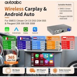 AUTOABC Nuovo CarPlay Wireless per Peugeot 208 308 508 SMEG Citroen C3 C4 C5 DS3 DS4 DS5 DS6 con Supporto Telecamera Retromarcia, Interfaccia Android Auto, Modulo Decoder e Mirror Link