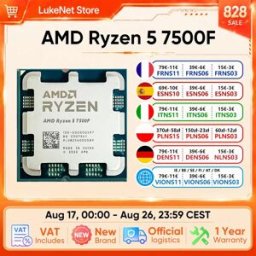 AMD Processore Ryzen 5 7500F R5 7500F 3.7GHz 6-Core 12-Thread CPU 5NM L3=32M 100-000000597 Socket AM5 TDP 65W Zen4 Senza Dissipatore 7500F CPU Processore Desktop Senza Ventola
