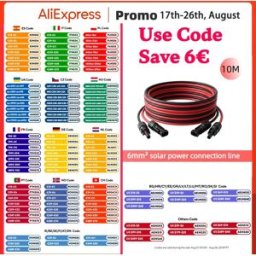 JINGYANGPV Cavo Solare 5M 10M 6MM2 10AWG per Kit Sistema Pannelli Solari, Cavo di Collegamento Rigido per Pannelli Solari Flessibili 12V 24V