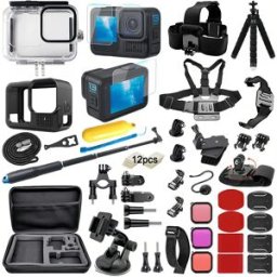 BMUUPY Kit di accessori per GoPro Hero 13 Black - Custodia impermeabile fino a 50 m, protezione per schermo in vetro temperato, supporto per testa/petto/polso, selfie stick, mini treppiede, filtri,