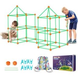 SucceBuy Fort Building Kit Castello da Interno Fai da Te per Bambini Stelo con Perline con 96 Aste e 44 Palline Tenda da Gioco Giocattolo per 4+ Regali per Bambini