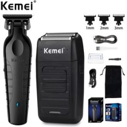 Kemei KM-2299 Tagliacapelli Elettrico Professionale Ricaricabile USB, Trimmer da Barbiere KM-1102, Kit Rasoio Elettrico per Uomo