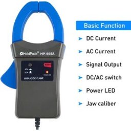 HoldPeak Pinza amperometrica digitale Hoporise per multimetro, HP-605A, corrente AC/DC 600A, LED di alimentazione, apertura pinza 45mm, strumentazione elettrotecnica