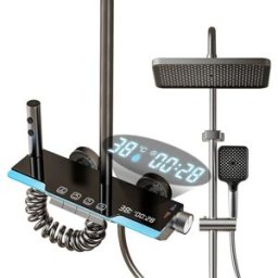 NONE Sistema Doccia LED Termostatico in Ottone con Display Digitale, Controllo Acqua Calda e Fredda, Miscelatore per Vasca con Effetto Pioggia, Finitura a Specchio di Lusso, Kit Doccia a Parete per Bagno