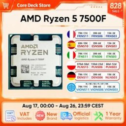 AMD Processore Ryzen 5 7500F CPU 5.0GHz 6 Core 12 Thread 32MB Game Cache 65W R5 7500F Socket AM5 DDR5 5200MHz 5NM ma senza ventola