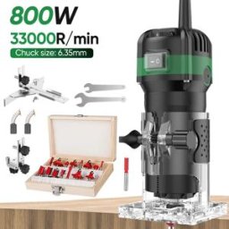 NONE Fresatrice Elettrica 800W a 6 Velocità per Legno, Rifilatrice Elettrica per Scanalature e Intaglio, Kit Macchina per Lavorazione del Legno con Fresa