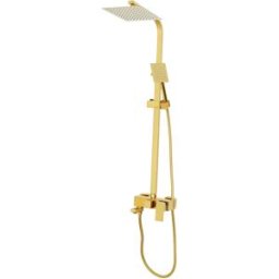 NONE Set Colonna Doccia Regolabile in Ottone Dorato, Doccia a Pioggia e Doccetta con Tubo Flessibile in Acciaio Inox, Set Rubinetteria Doccia per Bagno