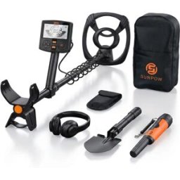 SUNPOW Kit Rilevatore di Metalli Sotterraneo con Pinpointer 10"(25cm) Bobina Impermeabile IP68 5 Modi LCD Doppia Retroilluminazione per Adulti Caccia al Tesoro Oro Spiaggia Fiume Giardino