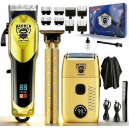 Largner Set Professionale da Barbiere 3 in 1, Tagliacapelli + Rifinitore a T + Rasoio Elettrico, Kit di Toelettatura Ricaricabile con Mantella e Pettini Guida per Acconciature e Stilizzazione della