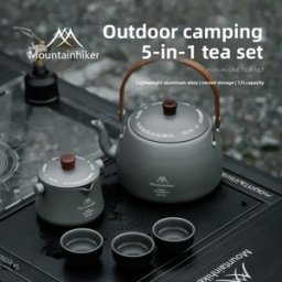 MOUNTAINHIKER MoChuan Set di bollitori da campeggio 5 in 1 Kit di pentole portatili in lega di alluminio Bollitore multifunzionale per esterni