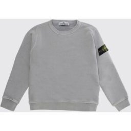 Stone Island Felpa girocollo da bambino in cotone con logo patch Grigio Taglia 14