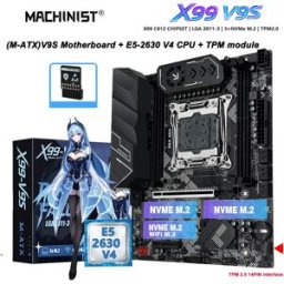 MACHINIST Kit Scheda Madre X99 V9S TPM2.0 LGA 2011-3 con CPU Xeon E5-2630 V4, Supporto 4 Canali DDR4, 3×NVMe M.2, SATA3.0, M-ATX