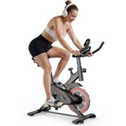 Formill Cyclette per interni Volano da 10 kg Spin Bike silenzioso con trasmissione a cinghia con resistenza regolabile e display LCD per allenamento cardio a casa