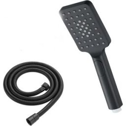 NONE Set doccia con flessibile da 150 cm, soffione in plastica ABS con tubo nero ad alta pressione, modalità acqua singola 1 – Doccia quadrata staccabile con flessibile da 1,5 m e supporto regolabile –