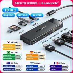 lemorele TC94 HUB 10-in-1 4K 30Hz Docking Station con VGA Type-C Doppio HDMI 100W PD Power Adattatore SD/TF USB-C HUB per Laptop TV