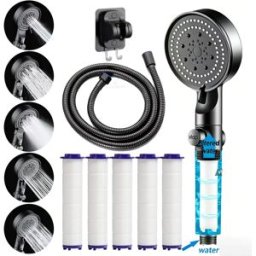 IOUHAPPY Soffione Doccia Portatile con Filtro, Alta Pressione, 5 Modalità, Risparmio Idrico, Filtro Integrato, Interruttore ON/OFF, Accessori Bagno