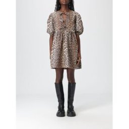 Ganni Abito chemisier in cotone con stampa animalier Marrone Taglia 38