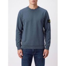 Stone Island Felpa girocollo in cotone con patch logo Compass Blue 1 Taglia L