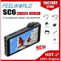 FEELWORLD Monitor video per fotocamera classificata SC6 da 6 pollici 1500NIT 3G SDI 4K Manopola HDMI Controllo chiave Alluminio ad alta luminosità